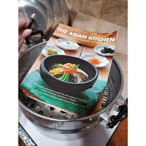 Vintage 3-Piece Stainless Steel Steamer Pot Stock Pot & Asian Cook Book